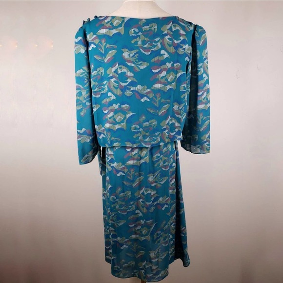 Vintage March I California Floral Midi Dress 12 6 Teal Drape Side Tie - Picture 3 of 10